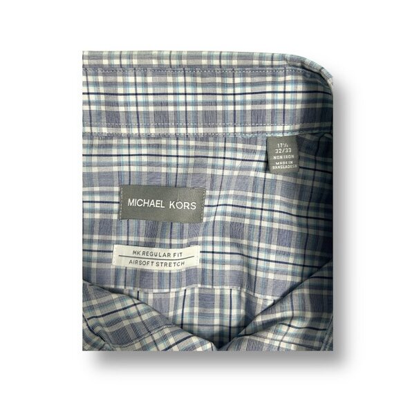Michael Kors Men's 17 1/2 Regular Fit Gray Plaid Long Sleeve Button Up Shirt - Picture 6 of 7